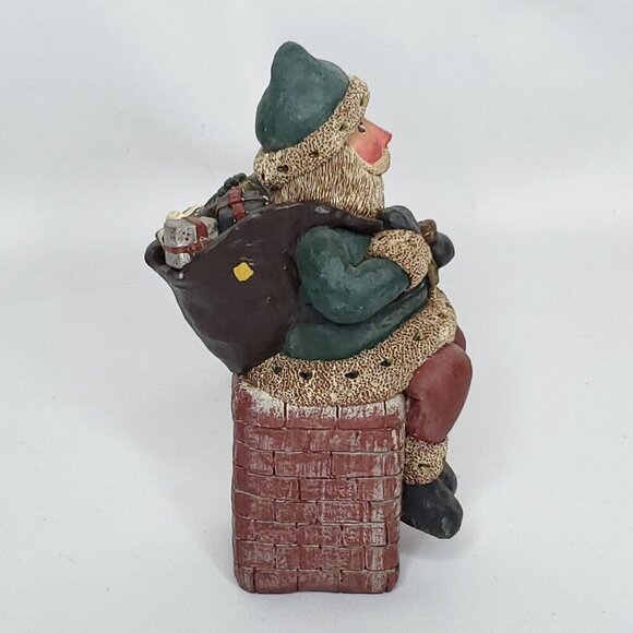 Folk Art Christmas Santa Claus Figurine Sitting On Chimney Bag Toys Gail Laura - Picture 4 of 6